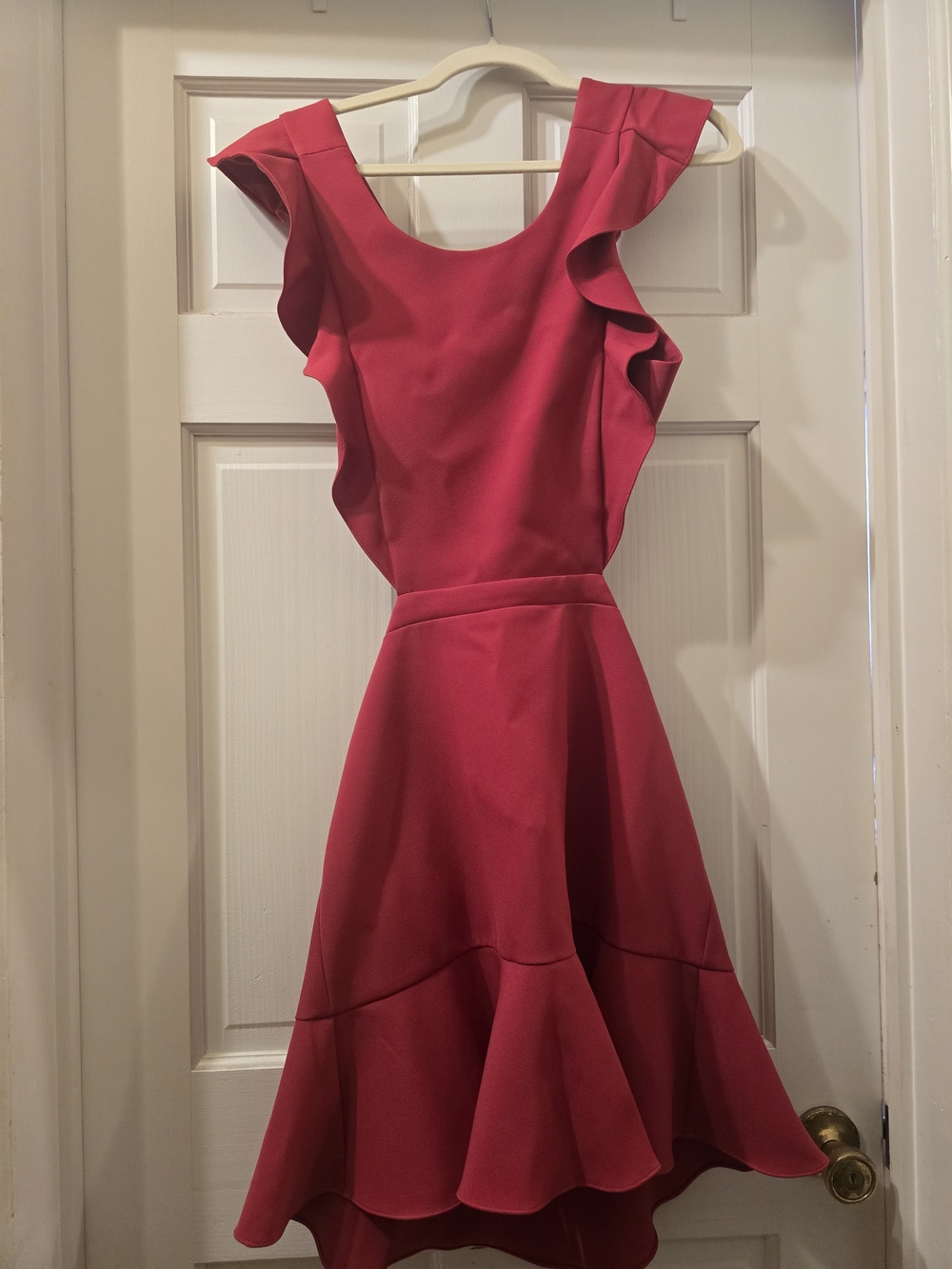 BCBGMaxAzria Fuschia Pink Ruffle-Sleeve Open Back Dress